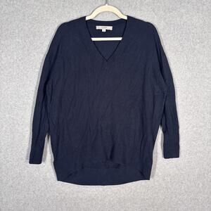 LOFT Sweater Small Navy Tunic Thin Oversized Slouchy Minimalist Quiet Luxury